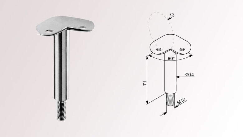 Eck-Rohrstütze 90° mit Gewinde M10