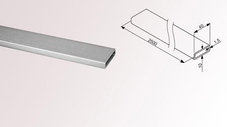 Edelstahl Rechteckrohr | 40 x 10 x 1,5 mm | V2A - AISI304 | 2500 mm