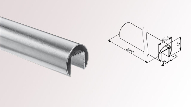 Edelstahl-Nutrohr Ø 42,4 x1,5 mm, Glasleistenrohr, Nut 24x24 mm