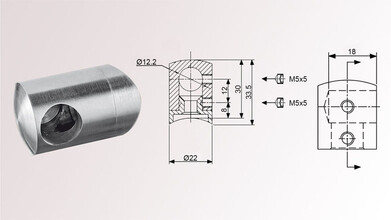 Traversenhalter für Rohr Ø 42,4 mm und Stab Ø 12 mm, Sacklochbohrung, linksseitiger Einbau | huero.de