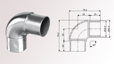 Rohrverbinder | V4A | Eckbogen 90° | für Rohr Ø 42,4 x 2,0 mm