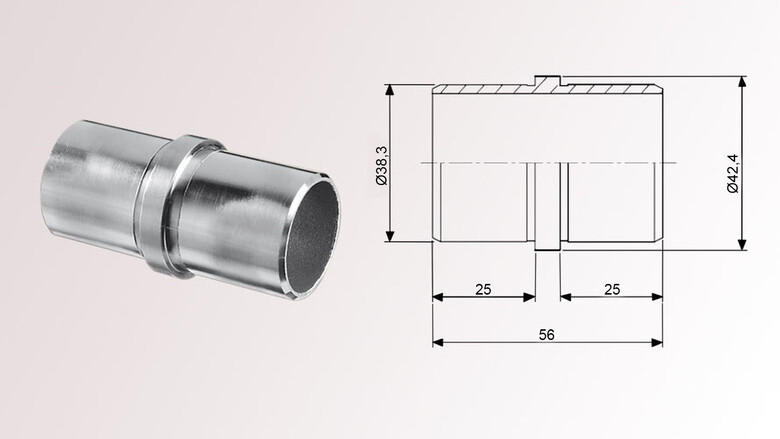 Rohrverbinder | V4A | gerade 180° | für Rohr Ø 42,4 x 2,0 mm | huero.de