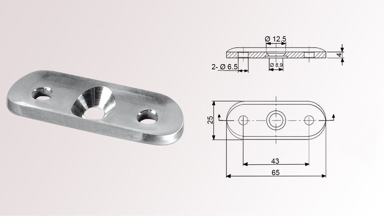 Edelstahl Handlauf Trägerplatte | gewölbt | für Rohr Ø 42,4 mm