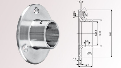 Wandflansch aus Edelstahl für Rohr Ø 42,4 mm - huero.de