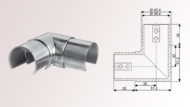 Horizontaler Eckverbinder 90° für Nutrohr Ø 42,4 mm | huero.de