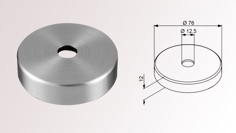 Abdeckrosette für Handlaufträger | V4A | Ø 76 mm | Bohrung Ø 12,5 mm | huero.de