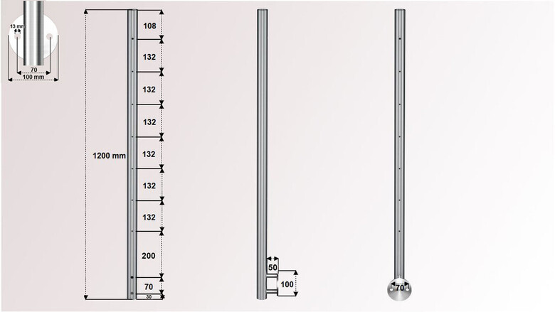 Geländerpfosten | für Reling-Geländer | vorgebohrt für Handlaufträger | Ø 100 mm Wandanker | huero.de