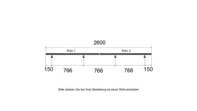 Edelstahl Handlaufrohr | 2 Bohrungen M6 | eingepresste Endkappen | 1,3 m (Halblänge für 2,6 m)