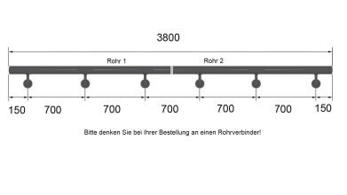 Edelstahl Handlaufrohr | 3 Bohrungen M6 | eingepresste Endkappen | 1,9 m (Halblänge für 3,8 m)