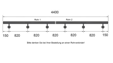 Edelstahl Handlaufrohr | 3 Bohrungen M6 | eingepresste Endkappen | 2,2 m (Halblänge für 4,4 m)