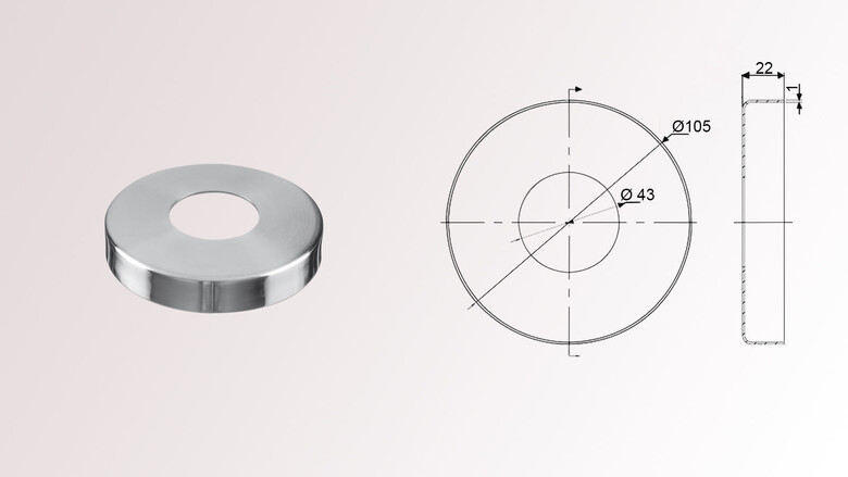 Abdeckrosette | V4A | Ø 105 x 22 mm | Bohrung Ø 43 mm | huero.de