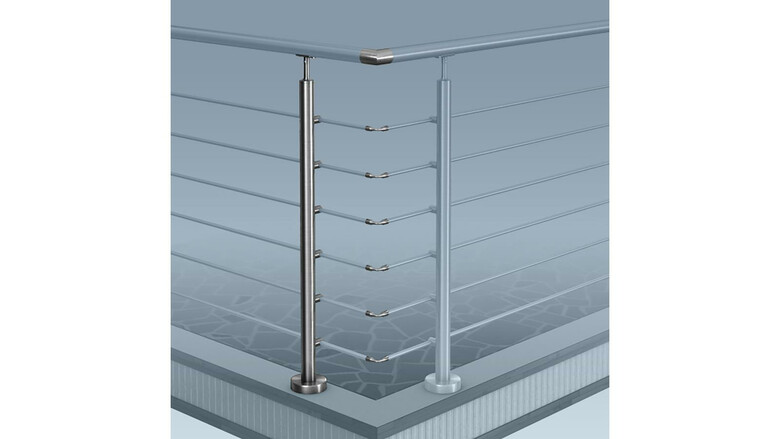 Edelstahl Relinggeländer | Eckvariante 1 (90° Ecke) | aufgeschraubte Montage | Erweiterung für die I-Form