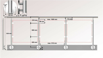 Edelstahlgeländer für Glas | seitlich | I-Form