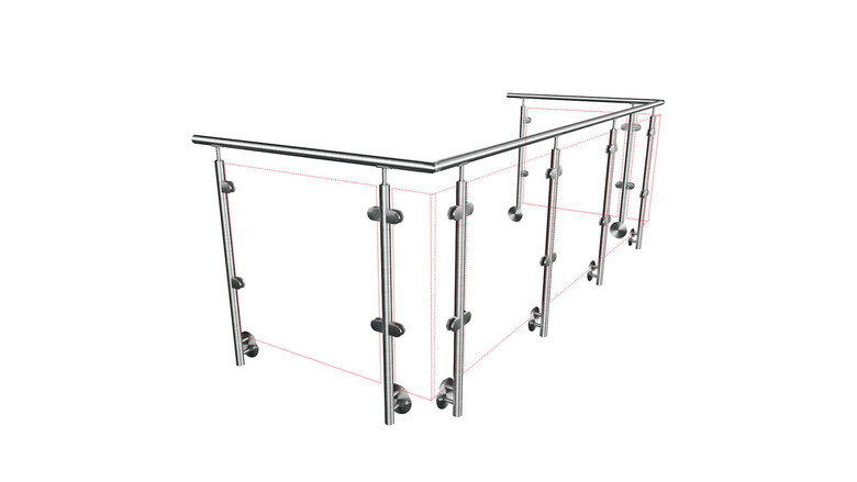 Edelstahlgeländer für Glas | seitlich | U-Form