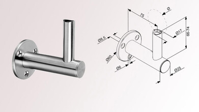 Edelstahl Handlaufhalter | Wandmontage | V2A / AISI304 | Rundrohr Ø 42,4 + 48,3 mm