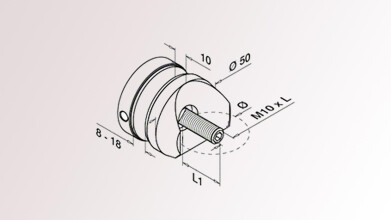 Glasadapter | Ø 50 mm | Rohr Ø 42,4 mm | M10 Gewinde | Glas 8 - 17,52 mm | Zinkdruckguß, Edelstahleffekt | Indoor | Auslaufartikel