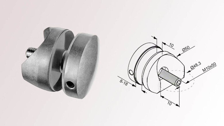 Glasadapter | Ø 50 mm | Rohr Ø 48,3 mm | M10 Gewinde | Glas 8 - 17,52 mm | Auslaufartikel