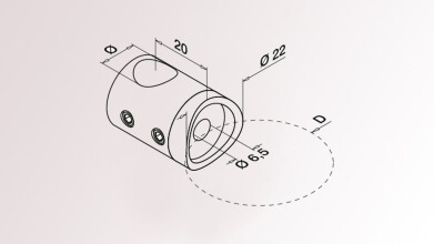 Traversenhalter | für Rohr Ø 48,3 mm / Stab Ø 12 mm | mit Sacklochbohrung | links | Zinkdruckguß mit Edelstahleffekt | Indoor | Auslaufartikel