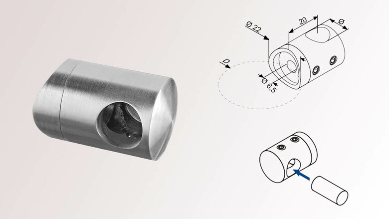 Traversenhalter | für Rohr Ø 48,3 mm / Stab Ø 12 mm | mit Sacklochbohrung | rechts | onlinerailings.com