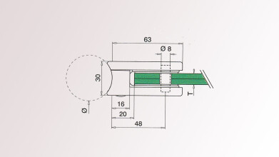 Glashalter | halbrund | 45 x 63 mm | für Rohr Ø 42,4 mm | Zinkdruckguß, Chrom matt | Indoor | Auslaufartikel