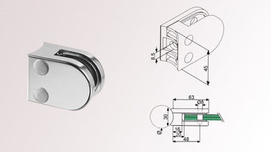 Glashalter halbrund | für Rohr Ø 48,3 mm |...