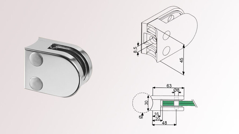 Glashalter halbrund | für Rohr Ø 48,3 mm | Zinkdruckguß, RAL 9016 weiß | onlinerailings.com