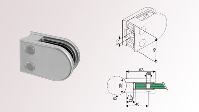 Glashalter | halbrund | für Rohr Ø 48,3 mm |...