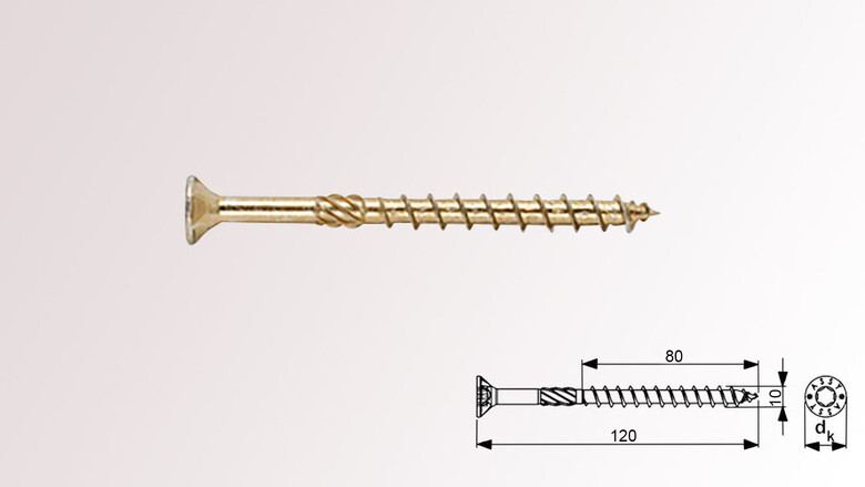 Spanplattenschraube Senkfrästaschenkopf 10x120/80 - von huero.de