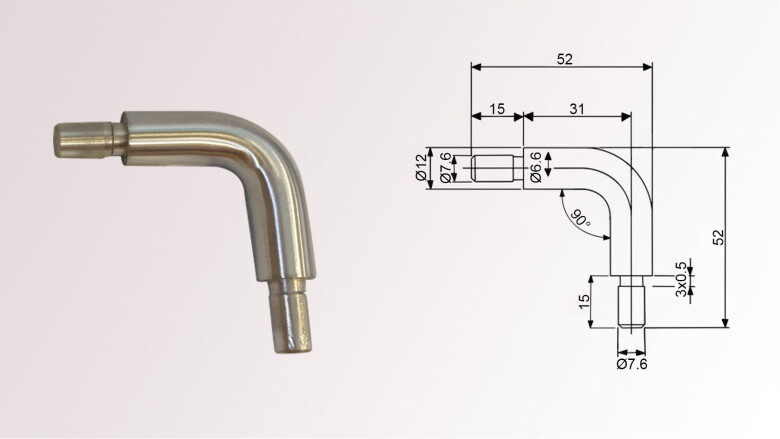 Eck-Rohrverbinder, Edelstahl, Eckbogen 90°, für Rohr Ø 12,0 x 2,0 mm | huero.de