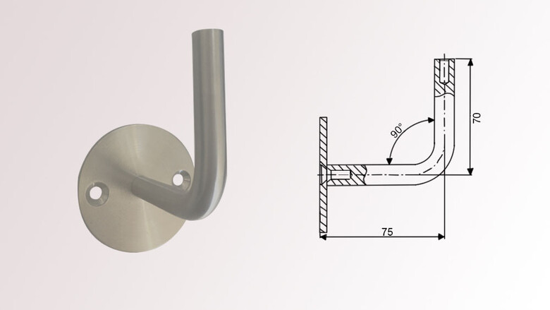 Edelstahl Handlaufträger mit 2-Punkt Wandbefestigung - huero.de