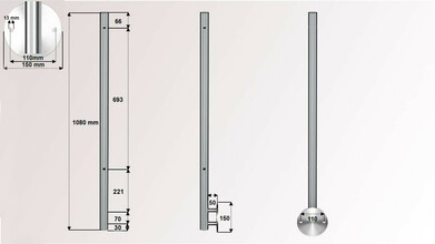 Geländerpfosten | für Stabgeländer | Wandanker Ø 150 mm | 2 x Ø 12,2 mm Durchgang | V2A