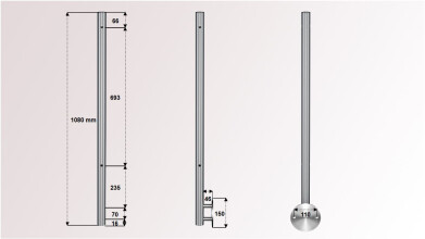 Geländerpfosten | für Stabgeländer | Wandanker Ø 150 mm | 2 x Ø 12,2 mm Durchgang | V2A