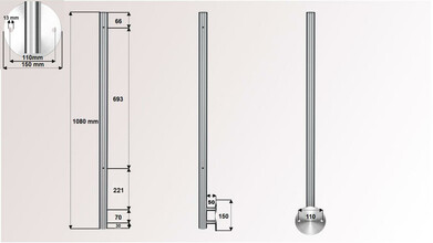 Geländerpfosten | V2A | 2 x M8 Gewinde links | Wandanker Ø 150 mm | für Stabgeländer | huero.de