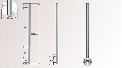 Edelstahl Geländerpfosten mit 2 x M8 Gewinde rechts...