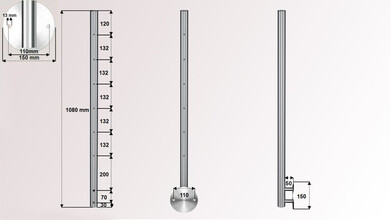 Geländerpfosten | für Relinggeländer | Wandanker Ø 150 mm | 6 x M6 Gewinde innen | V2A