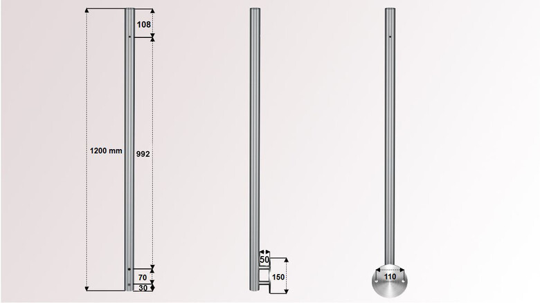 Universal Geländerpfosten | Wandanker Ø 150 mm | vorgebohrt für Handlaufträgerbügel | V2A