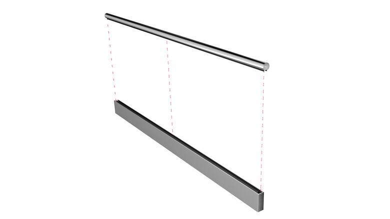 Ganzglasgeländer ohne Glas | aufgeschraubt | I-Form | Handlauf rund | Business | huero.de