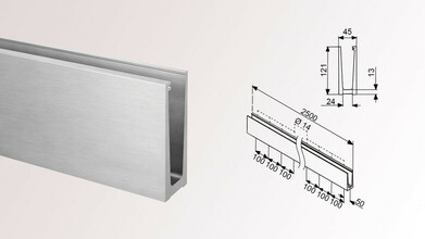 Ganzglasgeländer ohne Glas | U-Form | Handlauf eckig | Home-A