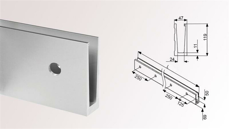 Home S | Alu-Bodenprofil für Ganzglasgeländer | 0,5 kN