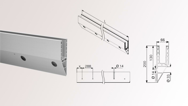 Bodenprofil für Glasgeländer im gewerblichen BEreich, aufgeschraubte Montage