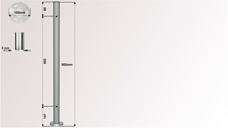 Geländerpfosten | Edelstahlpfosten | 2 x Ø 12,2 mm Durchgang | für Stabgeländer | huero.de