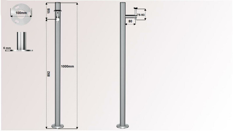 Geländerpfosten | Edelstahlpfosten mit seitlichem Handlaufträger (aufgeschraubt) | huero.de