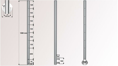 Geländerpfosten | V2A | 6 x M6 Gewinde innen | Wandanker Ø 100 mm | für Relinggeländer | huero.de