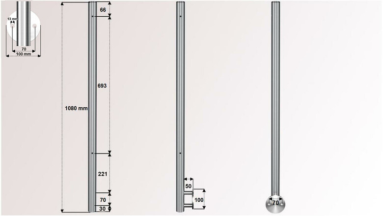 Geländerpfosten | V2A | 2 x M8 Gewinde links | Wandanker Ø 100 mm | für Stabgeländer | huero.de