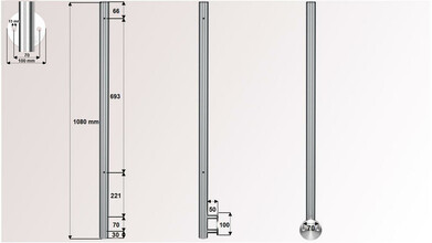 Geländerpfosten | V2A | 2 x M8 Gewinde links | Wandanker Ø 100 mm | für Stabgeländer | huero.de