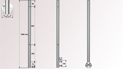 Geländerpfosten | V2A | 2 x Ø 12,2 mm Durchgang | Wandanker Ø 100 mm | für Glasgeländer | huero.de