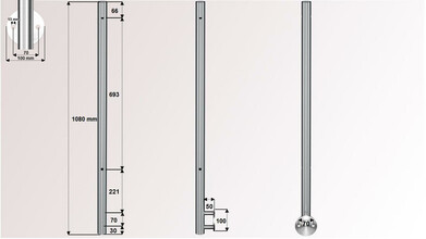 Geländerpfosten | V2A | 2 x Ø 12,2 mm...