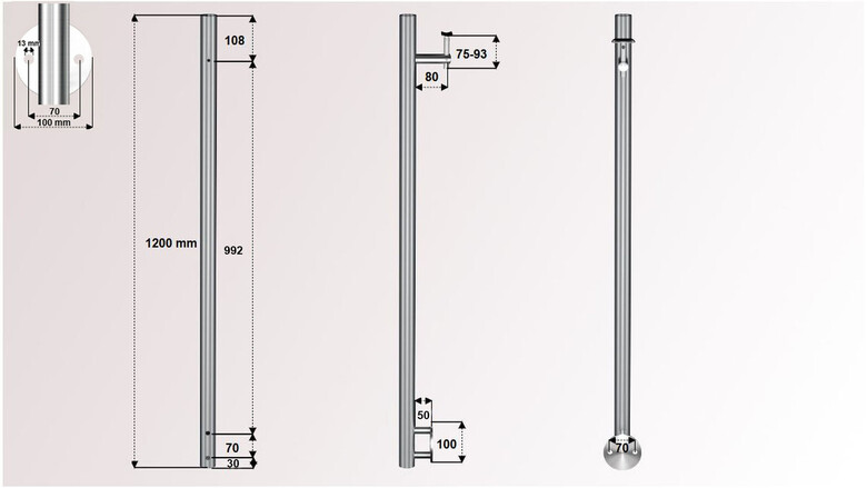 Geländerpfosten | universal | mit Trägerbügel | Wandanker Ø 100 mm | huero.de